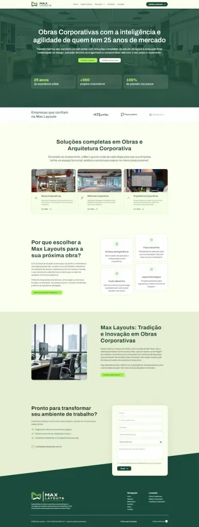 Desenvolvimento de site profissional para empresa de obras corporativas